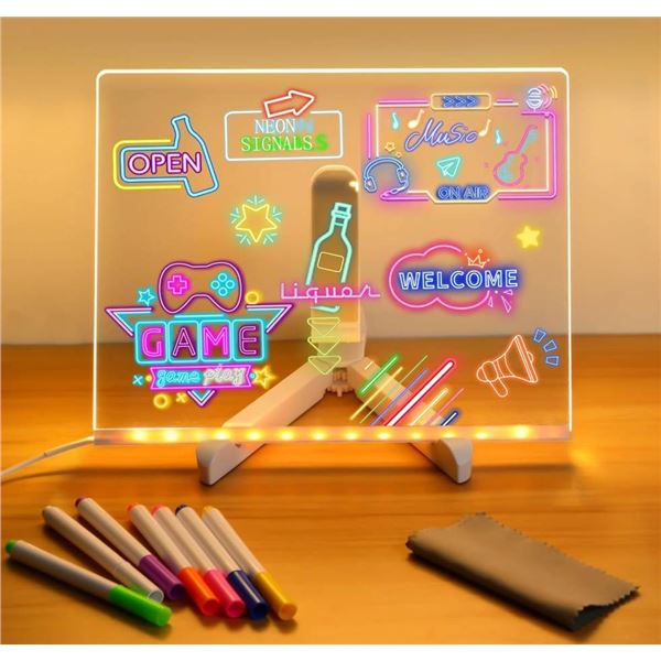 Lot of 5 LED Note Board with Colors, Light Up Acrylic Message Board, Glowing Acrylic Dry Erase Board
