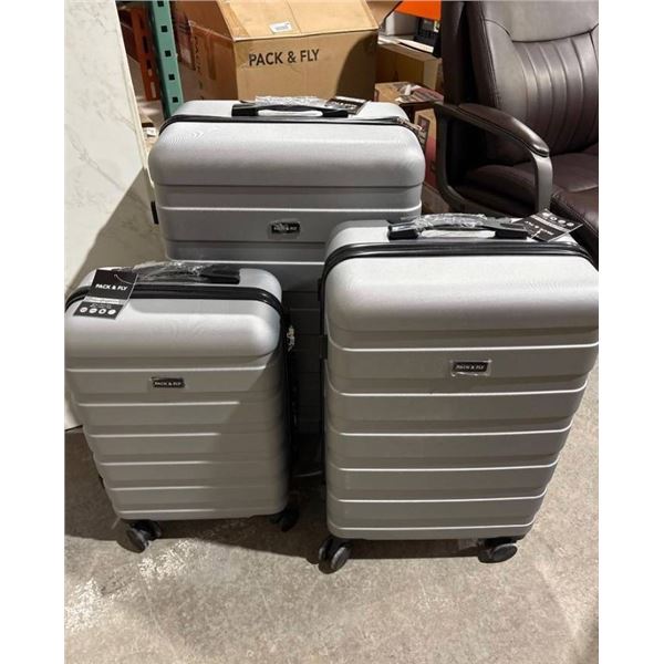 Pack & Fly 3-Piece Silver Suitcase Spinner Wheel Set with Cabin, Medium, and Large Sizes
