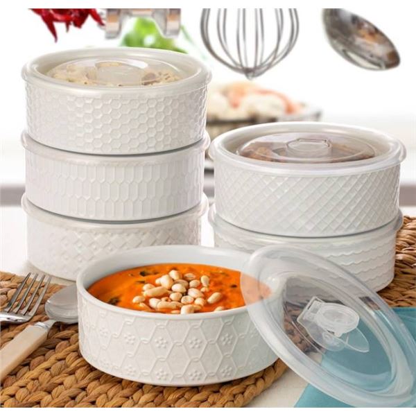 Signature Microwavable Bowl Set with Lids,  6 x 740 ml Capacity