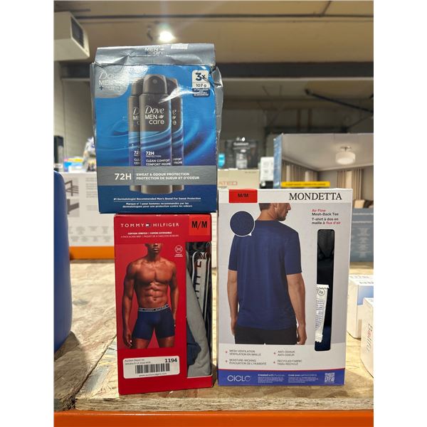 Assorted Mens Accessories – Dove Men Care Deodorant, Tommy Hilfiger Boxer Briefs, and Monde