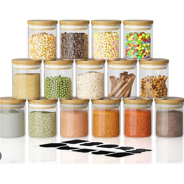Glass Storage Jar Set with Bamboo Lids, 15 x 6 oz/175ml