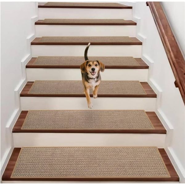 Carpet Stair Treads – Self-Adhesive, Non-Slip, 15-Inch, Brown