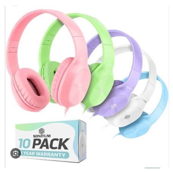 Sonitum On Ear Headphones 10 Pack – Comfortable, Lightweight, Adjustable