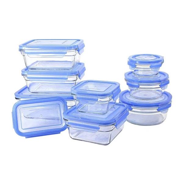 Kichly Glass Food Container Set, 18 Pieces with Transparent Lid, Blue