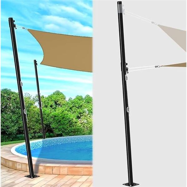 Shade Sail Poles,Height-Adjustable Sun Shade Poles,Double-fold Pulley Sun Sail Poles for Patio Lawn 