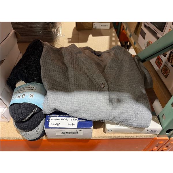 Women’s Apparel Lot: Cardigan, Underwear, Bras, and Slippers – L/XL