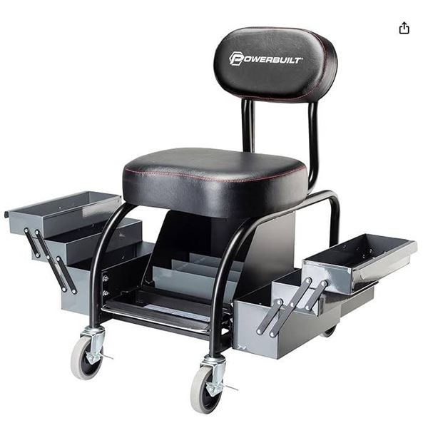 Powerbuilt Professional Shop Seat With Expandable Side Trays, Model 941929ECE