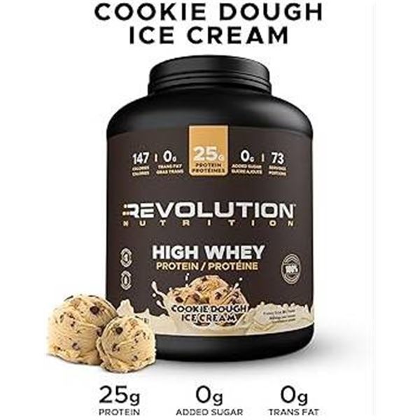 Revolution Nutrition High Whey Protein Powder, Cookie Dough Ice Cream Flavor, 2.7 kg (6 lb)