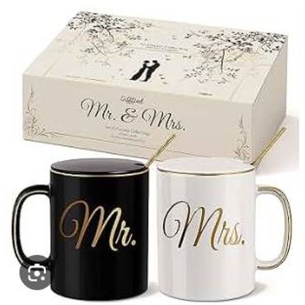 Gifted Mr. & Mrs. Ceramic Coffee Mug Set with Accessories