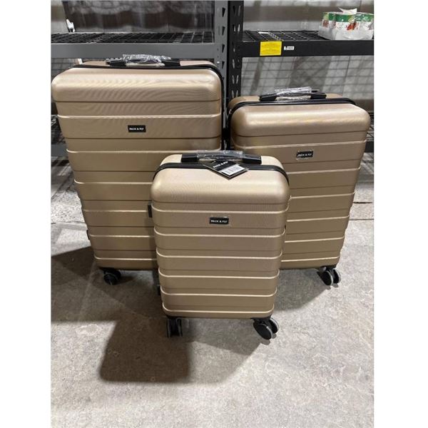 Pack & Fly 3-Piece Suitcase Spinner Wheel Set with Cabin, Medium, and Large Sizes – Champag
