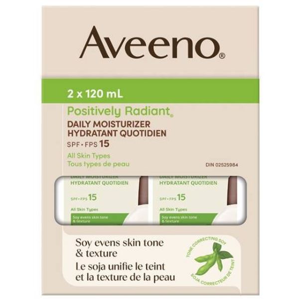 Aveeno Positively Radiant SPF 15 Daily Moisturizer, 2 x 120 mL