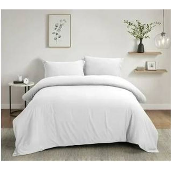 Swiss Collection Twin Duvet Cover Set, Cotton Blend, White- 1 Duvet cover & 2 Pillow Shams