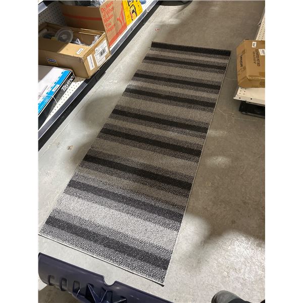 Rectangular Rug Runner, 6 ft x 2.5 ft, Black and Gray Striped Pattern