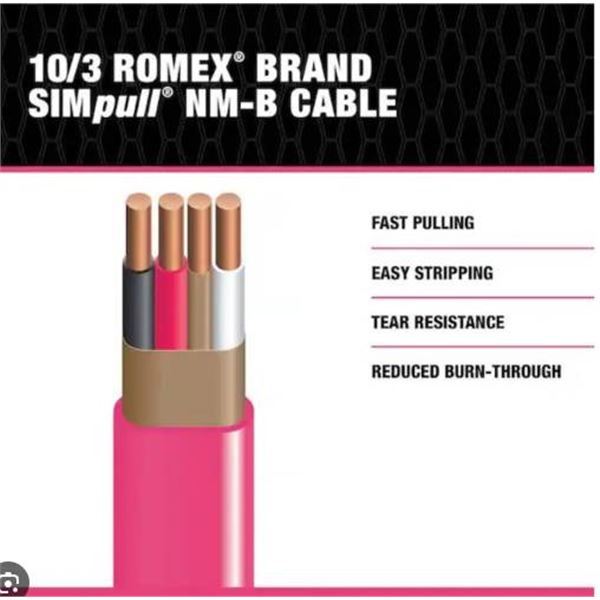 Southwire Romex SIMpull NM-B 10/3 Electrical Cable with Ground, 25 ft, 600 Volts