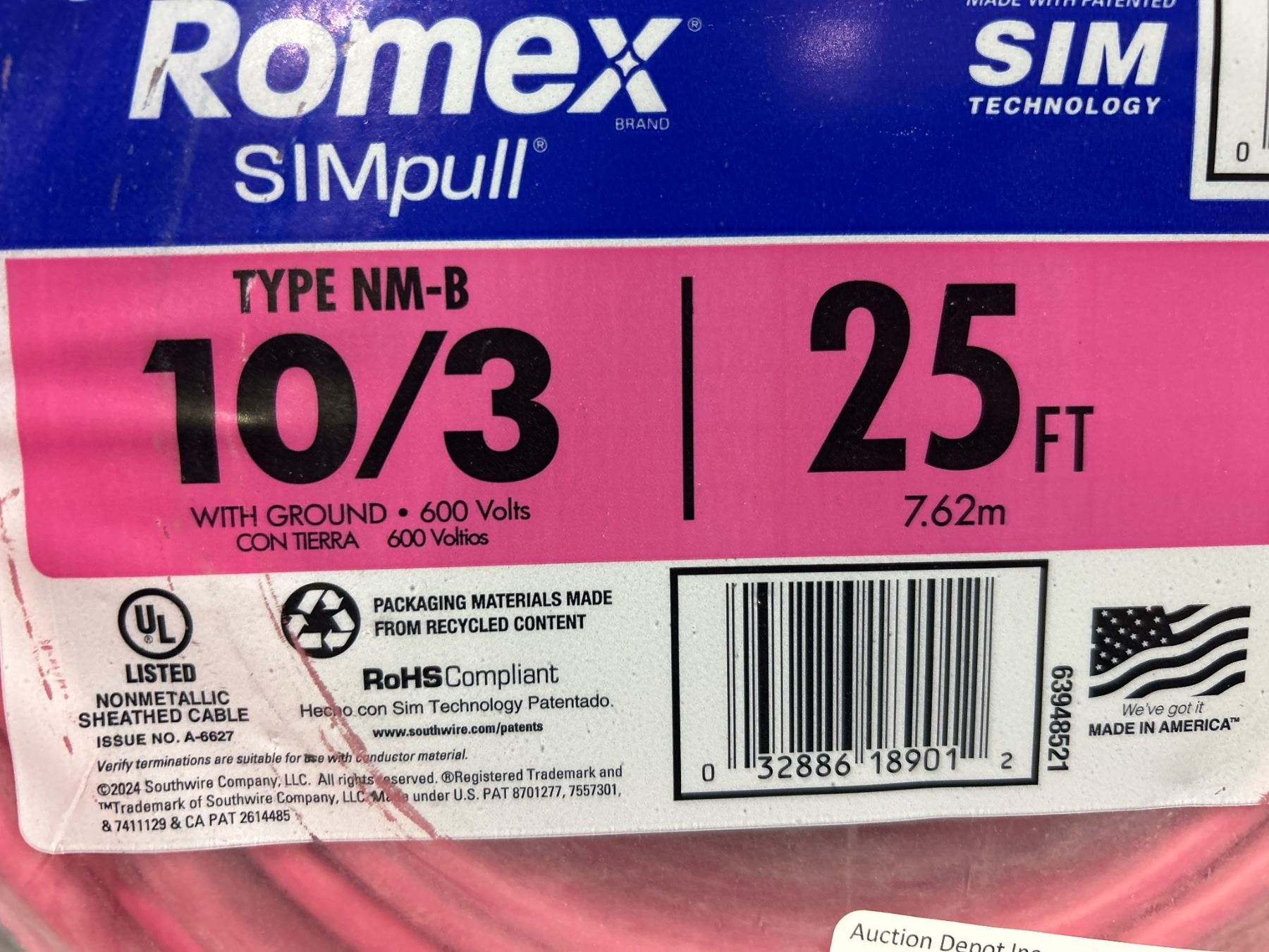 Southwire Romex SIMpull NM-B 10/3 Electrical Cable with Ground, 25 ft ...