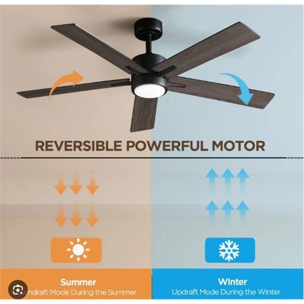 VAGIZM 52-Inch LED DC Motor Ceiling Fan with Brown Blades