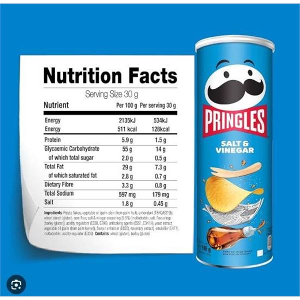 Pringles Salt & Vinegar Chips, 14x156g Each