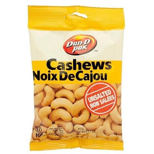 Don D Pak Unsalted Cashews 12 x 92g Pack