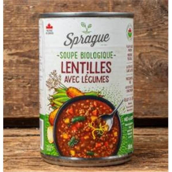 Sprague Organic Lentil Soup with Vegetables – 14 Cans (398mL Each)