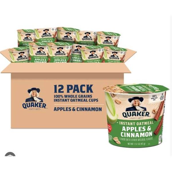 Quaker Apples and Cinnamon Instant Oatmeal Cups, 12 x 43g
