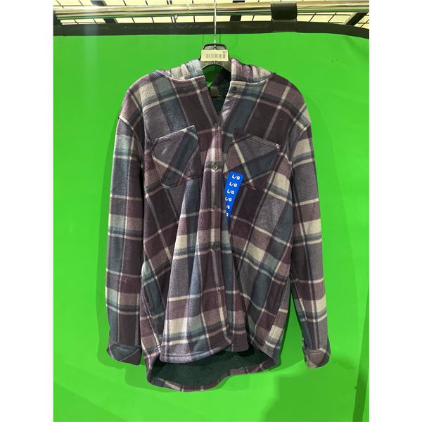 Realtree Large Long-Sleeve Hooded Plaid Sherpa Lined Button Up