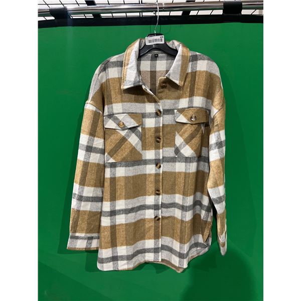 Button-Up Plaid Shirt Jacket  – Size XL