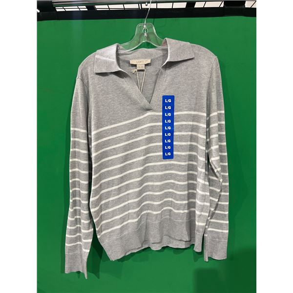 Loft Women’s Striped Long Sleeve V NEck Sweater – Size L/G