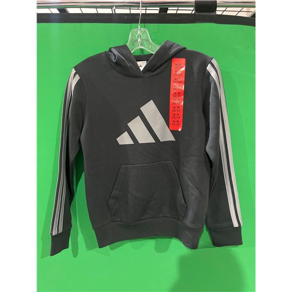 Adidas Youth Medium Pull Oer Hoodie with Striped Sleeves and Front Pocket