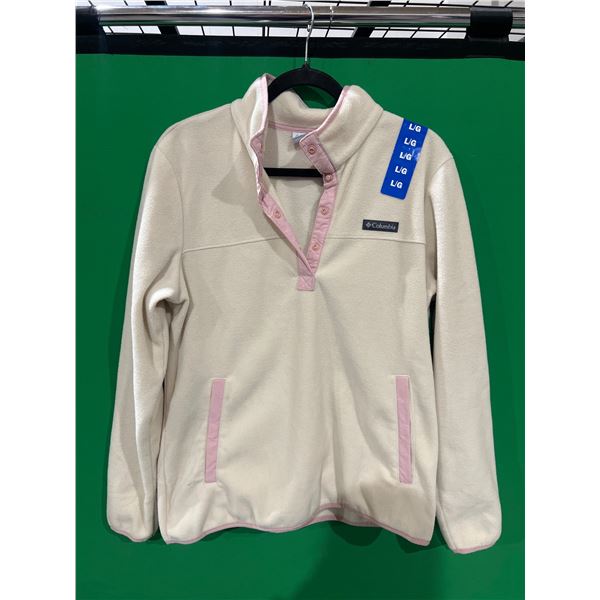 Columbia Women’s Fleece 1/2 Snap Pullover, Large, Cream with Pink Accents