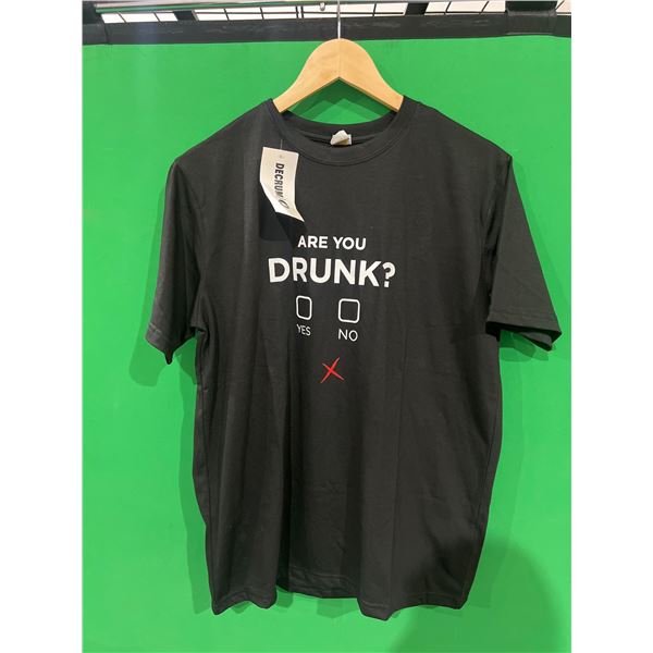 Mens Decrum Medium Black T-Shirt With Humor Print