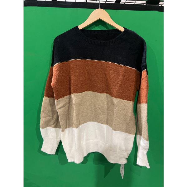 ANCAPELION Women’s Casual Color-Block Knitted Sweater Pullover Size Large