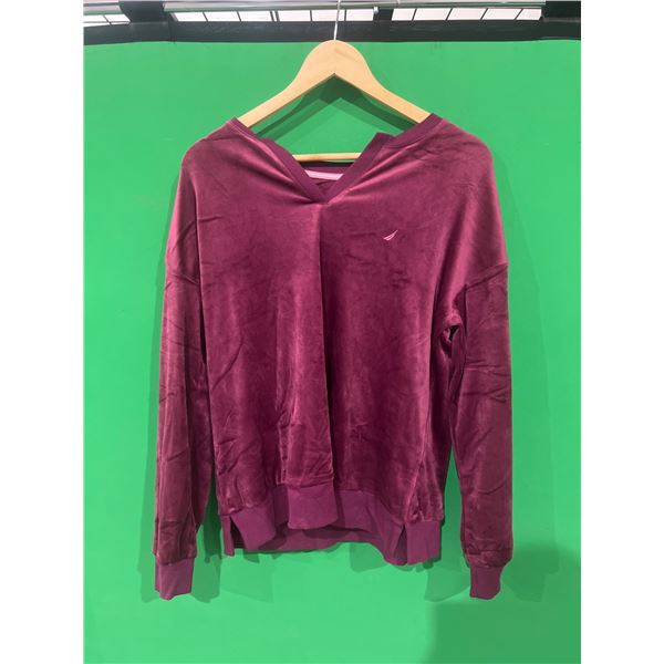 Nautica Burgundy Long-Sleeve Velour Pullover, Size M