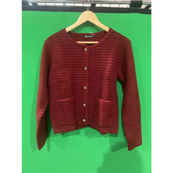PrettyGarden Burgundy Knit Cardigan with Gold-Tone Buttons, Size S