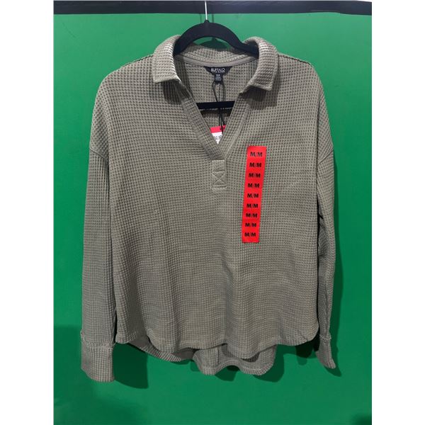 Buffalo David Bitton Green Long-Sleeve Waffle Knit Collared Women’s Top, Size M