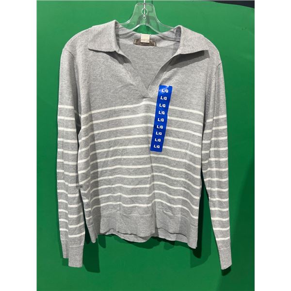 Loft Women’s Large Gray Striped Knit Pullover Sweater