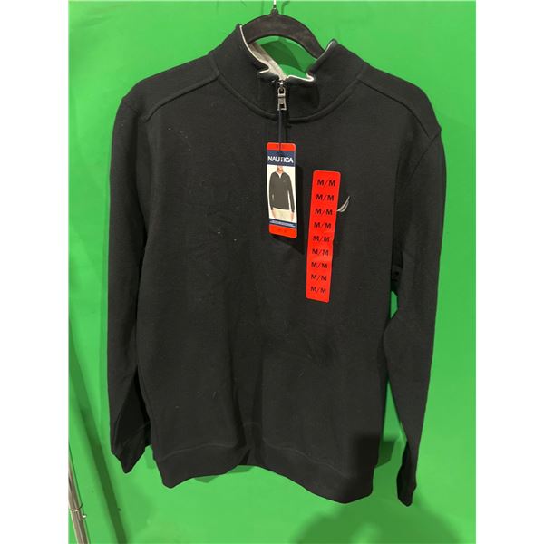 Nautica Men’s Black Mock Neck Quarter-Zip Pullover Sweater (Size M)