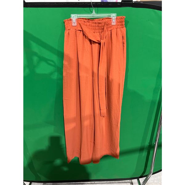 Women’s Orange Pants with Drawstring Waist, Size L, 100% Polyester