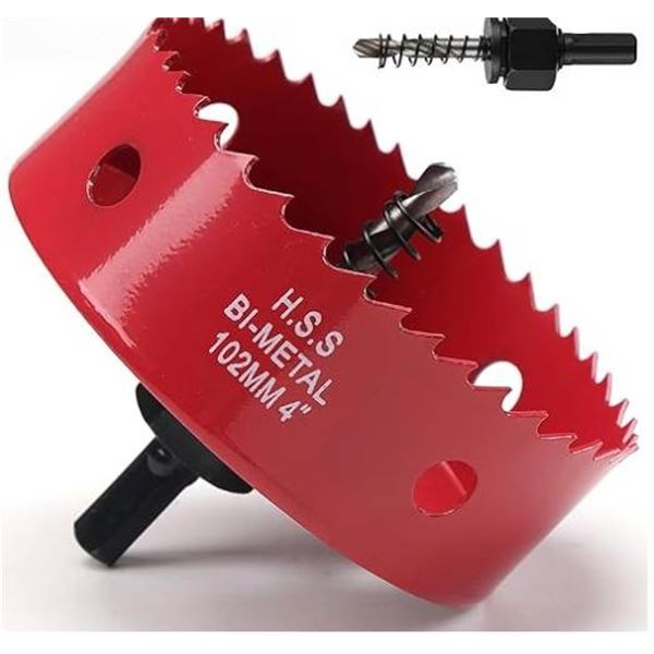 Lot of 2 – 4 Inch Hole Saw for Wood, BI-Metal Hole Saw r with Hex Shank Drill Bit Adapter f