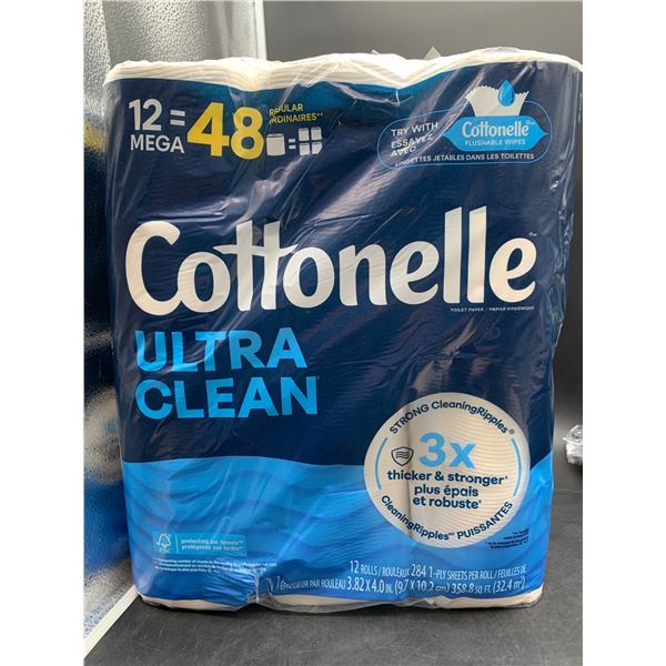 Cottonelle Ultra Clean Toilet Paper, 12 Mega Rolls, 1-Ply