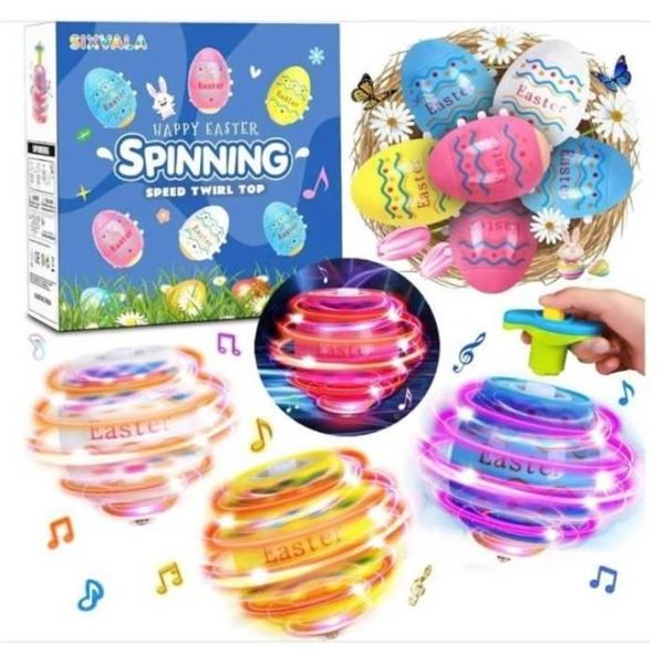 Sixvala Spinning Speed Twirl Top Easter Eggs with Light-Up Feature