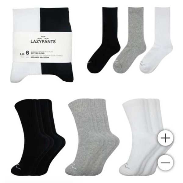 Lazypants Women’s Premium Socks Cotton Blend Size 6-10, Pack of 6
