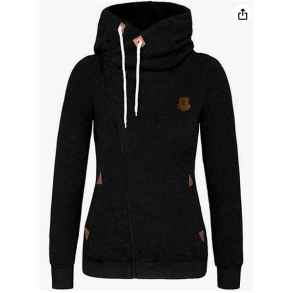 Newbestyle Womens Oblique Black Hoodie With Zip Closure Size M