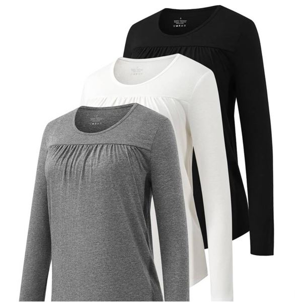 Star Vibe 3 Pack Long Sleeve Tops for Women Ladies Longline Blouses and Tops Crew Neck Tops for Wome