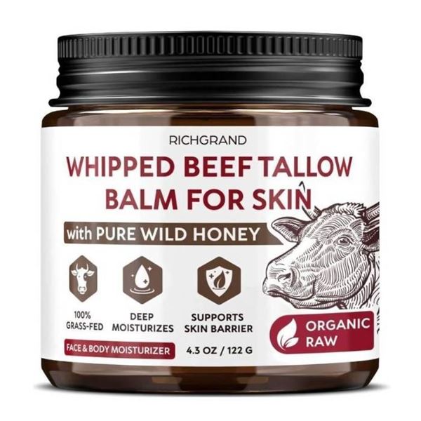 RICHGRAND Beef Tallow for Skin – Whipped Tallow and Honey Balm Moisturizer 4.5oz / 122g