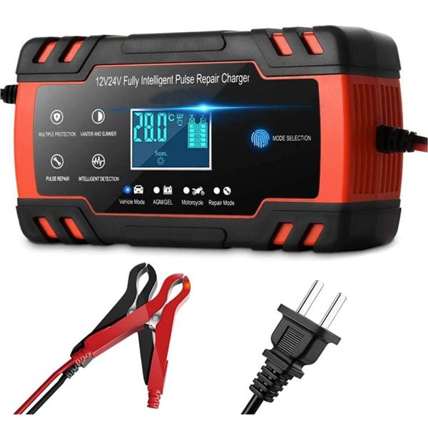Car Battery Charger,12V/8A 24V/4A Compatible Automotive Smart Portable Battery Charger Maintainer/Pu