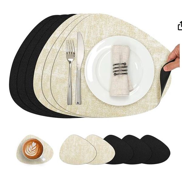 Chitomars Placemats and Coasters, Washable Reversible Placemats Round Faux Leather Wipeable Place Ma