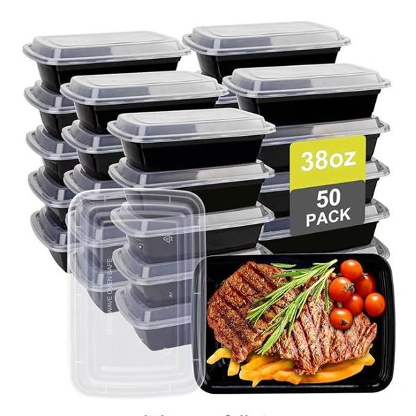 50 Pack Meal Prep Containers with Lids 38oz – Plastic Food Storage Containers with lids