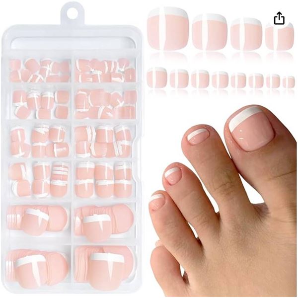 Lifextol 240pc Press-On French Tip Toe Nails With Adhesive Tabs