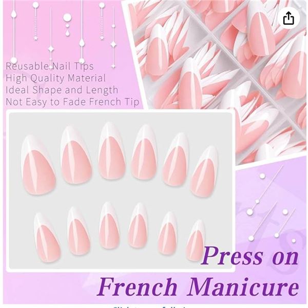 Lifextol 240-Piece French Tip Press-On Nails with Glue and Adhesive Tab