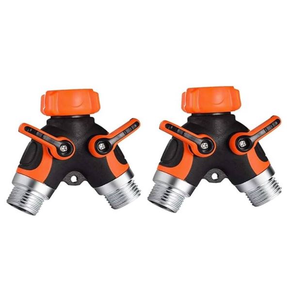 Set of 2 Y Hose Splitters 2 Way, Hose Connector Garden Outdoor Faucet